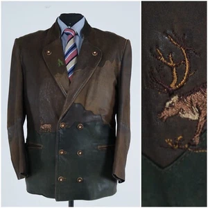 Mens Leather Trachten Loden Blazer 44S UK Size Brown Sport Coat Tyrol Jacket - Picture 1 of 15