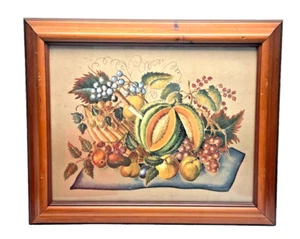 Vintage frühe amerikanische Samtmalerei Thanksgiving Obst 14""x17"" Herbst Dekor - Bild 1 von 5