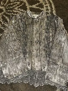 Vintage Denim Jacket Acid Wash Embroidered Sequins Crochet Flashback Size L - Picture 1 of 23