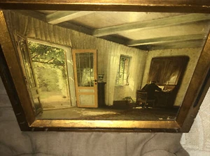 Antik - Innenraum - Blick nach draußen - Mann - Schreibtisch - Druck - Kunst - Bild 1 von 7