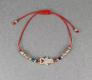 Red hamsa eye bracelet adjustable 5-8" cord slide evil eye hand of fatima - Picture 1 of 6