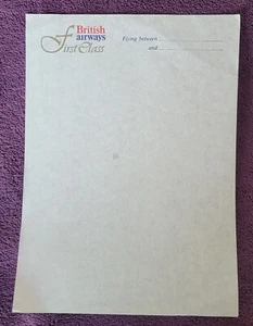 British Airways First Class Sheet of Writing Paper. 14.5cm x 20.5cm - Picture 1 of 2