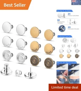 12 Sets No Sew Jean Button Pins - Instant Adjustable Replacement for Loose Jeans - Picture 1 of 8