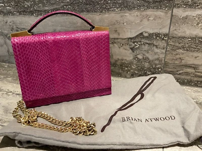 BOLSO DE MANO BANDOLERA BRIAN ATWOOD-ASTON ROSA FUCSIA CADENA PIEL DE SERPIENTE-¡NUEVO! Foto 1 de 4