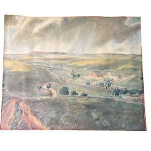 Vintage Bauernhof Druck 14 x 17" Sturmwolke Scheune Schmutzstraße Künstler? Curry - Bild 1 von 7