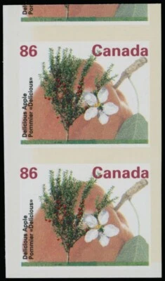 1991, CANADA, DELICIOUS APPLE, 86C, UNISSUED VALUE, VERT IMPERF PAIR NH UN.#1364 - Image 1 of 2