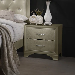 Champagne Nightstand with 2 Drawers - Picture 1 of 5