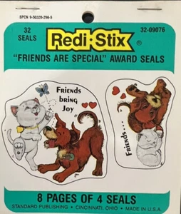 Vintage Redi-Stix “Friends Are Special” 8 Page book, 32 Stickers Total ~Dog Cat - Picture 1 of 5
