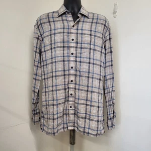 J. Hilburn Hemd Herren Gr. L blau/hellbraun 100% Leinen Knopfleiste Langarm Freizeit   - Bild 1 von 15