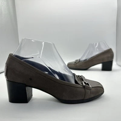 Mocassim Geox Feminino 5 EUA EUR 35 Taupe Nubuck Salto - Imagem 1 de 4