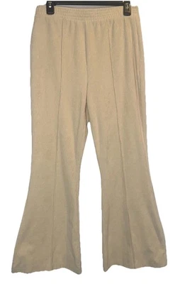 Pantalones acampanados Aerie crema acanalados de pana cintura elástica pierna ancha medianos cortos Foto 1 de 4