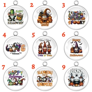 Spooky Halloween Gnome Charms – Glass Cabochon Pendant Set – 9 Fun Designs - Picture 1 of 22