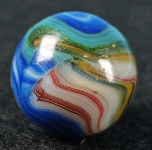 Vintage Marble Shooter 3/4" Jabo Red White Blue + - Picture 1 of 7