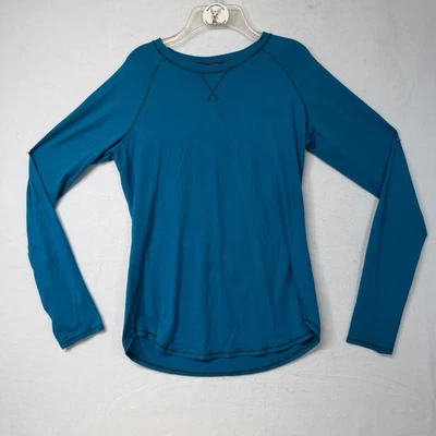 Camiseta deportiva ClimateRight by Cuddl Duds azul verdoso manga larga agujero para el pulgar Foto 1 de 4