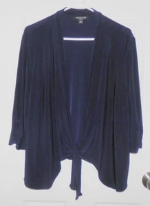 Womens Open Front Top by Perceptions Size 2X, Navy Blue Tie Waist 3/4 Sleeve - Picture 1 of 4