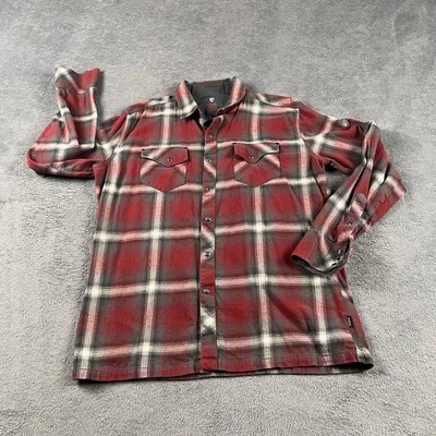 Camisa occidental Kuhl Lowdown Pearl Snap LS franela a cuadros talla mediana 7210 roja para hombre Foto 1 de 4