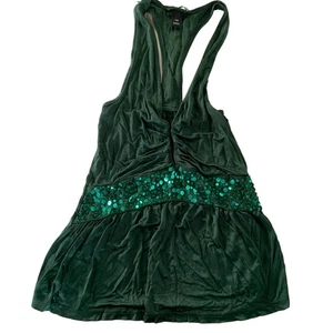 H&M Tank Top Womens X Small Green Sequin Ruched Racerback Y2K - Picture 1 of 5