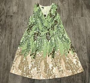 NWT TALBOTS Dress Womens 16WP Green Tan Floral Leaves Plus Petite 16 Faux Wrap - Picture 1 of 8