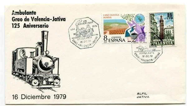 D33814 Trenes Locomotoras Ferrocarril 125 Años Valencia - Cubierta Jativa España Foto 1 de 1