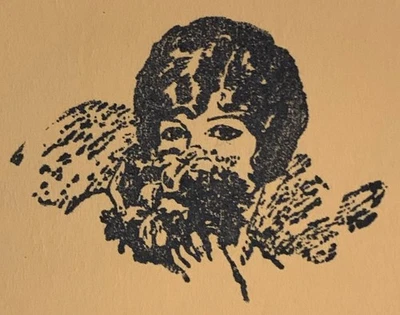 Vintage Rubber Stamp 1920s Art Deco Flapper Girl With Bouquet Of Flowers (Read) - Image 1 of 3