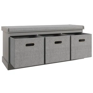 HOMCOM Shoe Bench with Seat, Shoe Storage Bench with Fabric Drawers, Grey - Picture 1 of 11
