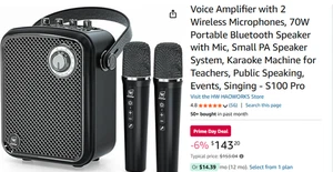 Sprachverstärker mit 2 kabellosen Mikrofonen, 70 W tragbarer Bluetooth Lautsprecher - Bild 1 von 8
