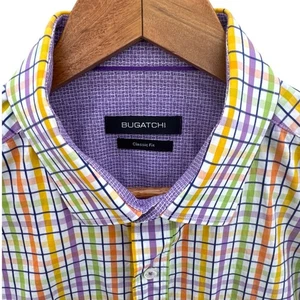 Bugatchi Classic Fit Cotton Spring Plaid Button Up Dress Shirt Men Large - Picture 1 of 8