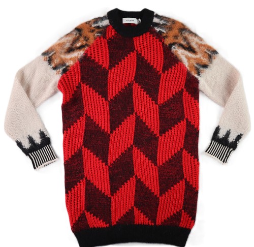 NUOVO $995 COACH US donna XS lana mohair alpaca maglione maglia grossa abito tunica