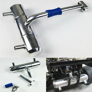 Metal Twin Tuned Exhaust Pipe For HPI 5B 5T 5SC KM Rovan Baja Buggy Truck Model - Picture 1 of 5