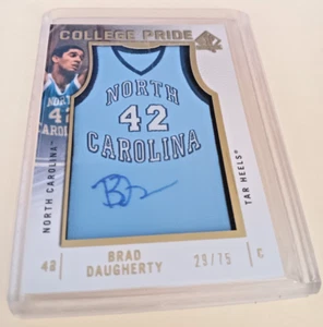 RARE 29/75 BRAD DAUGHERTY CLEVELAND CAVALIERS UNC TAR HEELS SIGNED JERSEY CARD - Picture 1 of 2