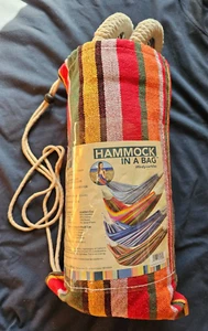 Neu Bliss Paradise Brasilianische HÄNGEMATTE IN EINER TASCHE Mehrfarbig Gestreift - Bild 1 von 5