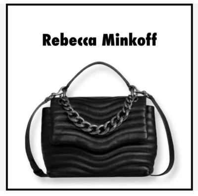 Rebecca Minkoff MAB Quilted Leather Top Handle Black Satchel  $348 New - Image 1 of 4