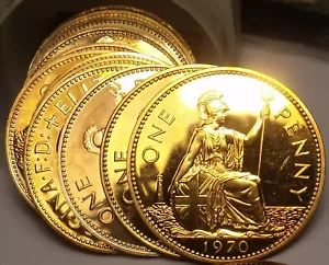 Incredible Roll (20) Huge Great Britain 1970 Proof Large Penny Coins~Last Year~ - Picture 1 of 1