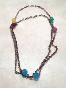 Vintage Gold Chain Plastic Beaded Necklace Turquoise Yellow Purple Amber Beads - Picture 1 of 3