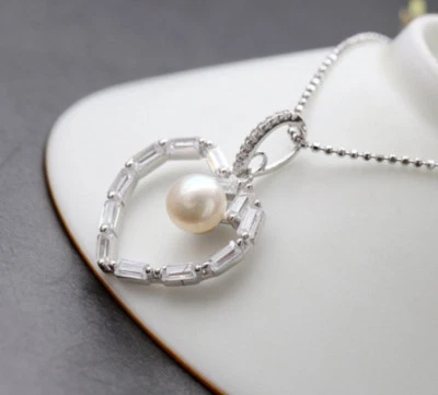 B06 Rimorchio Cuore Amore Con Naturale Acqua Dolce Perla Argento Sterling 925 - Immagine 1 di 4