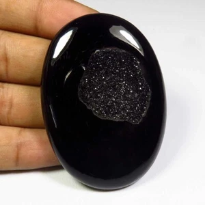 Natural Onyx Druzy Agate Cabochon 56x40 mm Black Geode Oval Gems 121 Cts OD-1305 - Picture 1 of 9