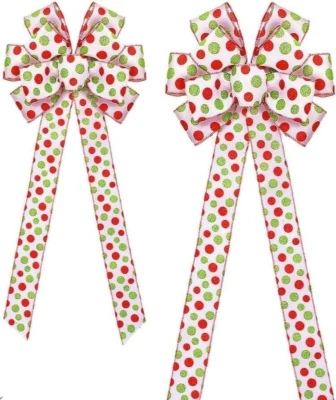 24 больших проводных рождественских банта в горошек красного и зеленого цвета 30 дюймов L 48 дюймов L - Изображение 1 из 4