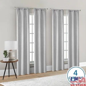 4 Piece Blackout Curtain Panels Set Rod Pocket Light Blocking Home Privacy New - Picture 1 of 7