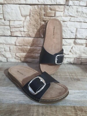 CIABATTE DONNA NERE RIPOSELLA CON FIBBIA WA01BX SOTTOPIEDE COMFORT IN PELLE - Immagine 1 di 4