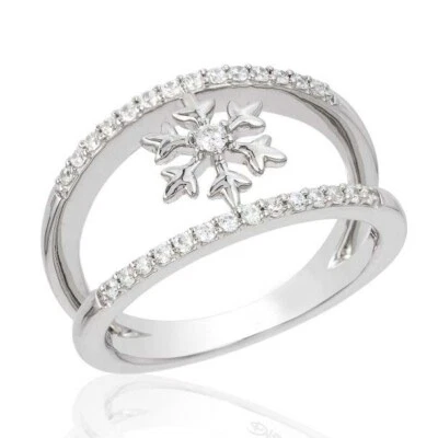 Anel de noivado floco de neve diamante simulado corte redondo branco 1/4 CT em prata 925 - Imagem 1 de 3