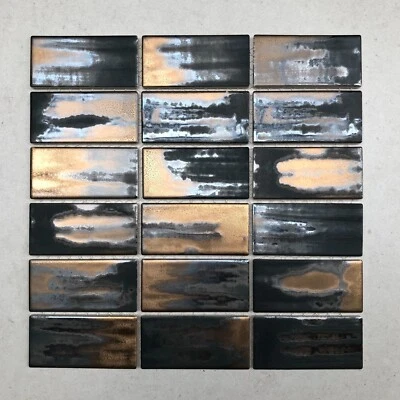 Keram AG Mosaikfliese, quadratisch, glänzend, Gold, Grafit - 4,7 x 9,8 cm - Bild 1 von 3