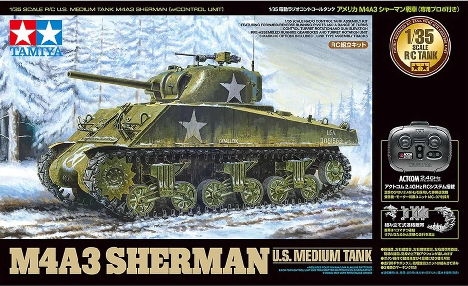 TAMIYA 1/35 RC Tank No.17 American M4A3 Sherman Tank with dedicated radio 48217 - Image 1 of 3