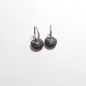 Estate 14K White Gold Natural Steel Blue Sapphire And Diamond Earrings 1.50 Cts - Picture 1 of 3