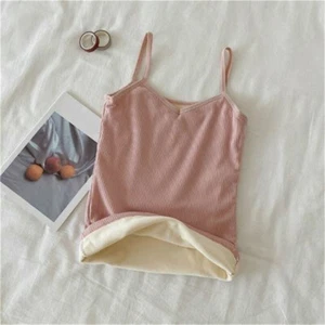 Girl Fleece Lined Camisole Thicken Tank Vest Base Underwear Stretch Slim Thermal - Picture 1 of 11
