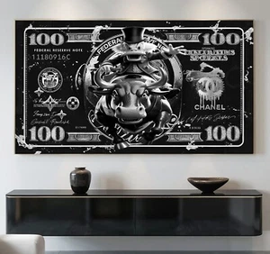 LEINWAND BILD ER BIS 165x90x5 DAGOBERT-DUCK MONEY BULLE STIER BÖRSE DOLLAR GRAU - Bild 1 von 3