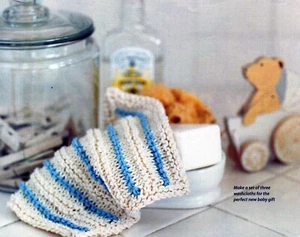 ~ Pull-Out Knitting Pattern For Stripy Cotton Washcloths ~ - Picture 1 of 2