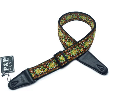 Correa de Guitarra Cuero PU Bordado Bohemio Repujado Ajustable Acústico Eléctrico Foto 1 de 4