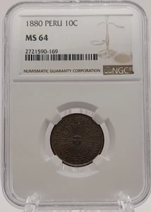 1880 PERU 10 Centavos. NGC MS 64 - Picture 1 of 4