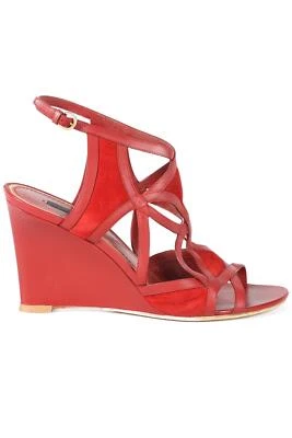 LOUIS VUITTON RED LEATHER AND SUEDE WEDGE SANDALS EU 39 UK 6 US 9 - Image 1 of 4