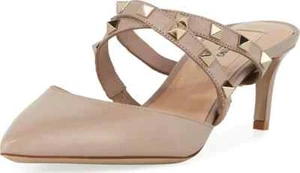 NEW VALENTINO GARAVANI Nappa Leather Rockstud Criss Cross 55mm Mules 40 Poudre - Picture 1 of 10